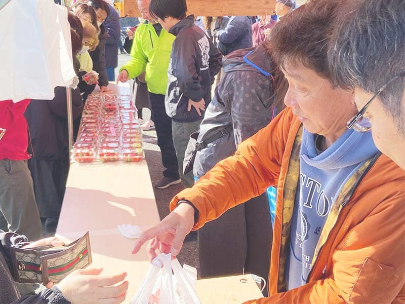 山武市観光苺組合ブースで苺パックを販売